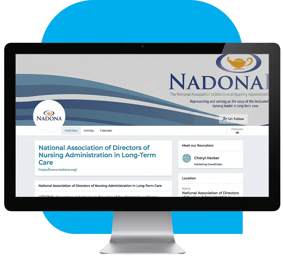 Desktop view of an interactive association profile for effective nursing association marketing.