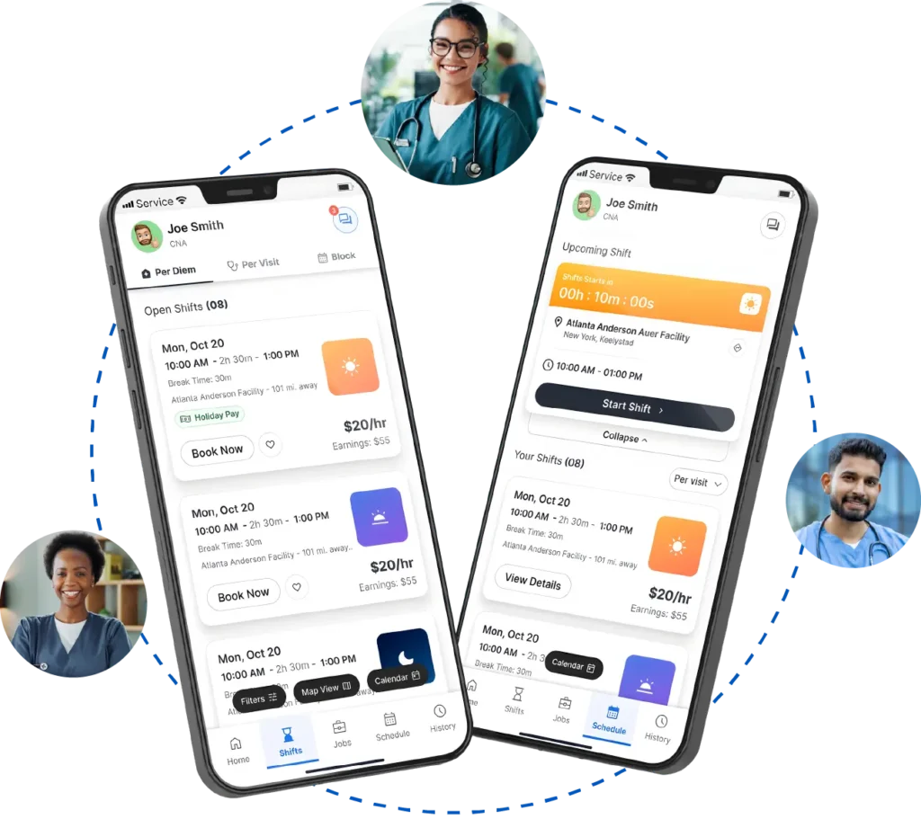 Nurse FLEX Pool for Nurses app showing available local shift listings