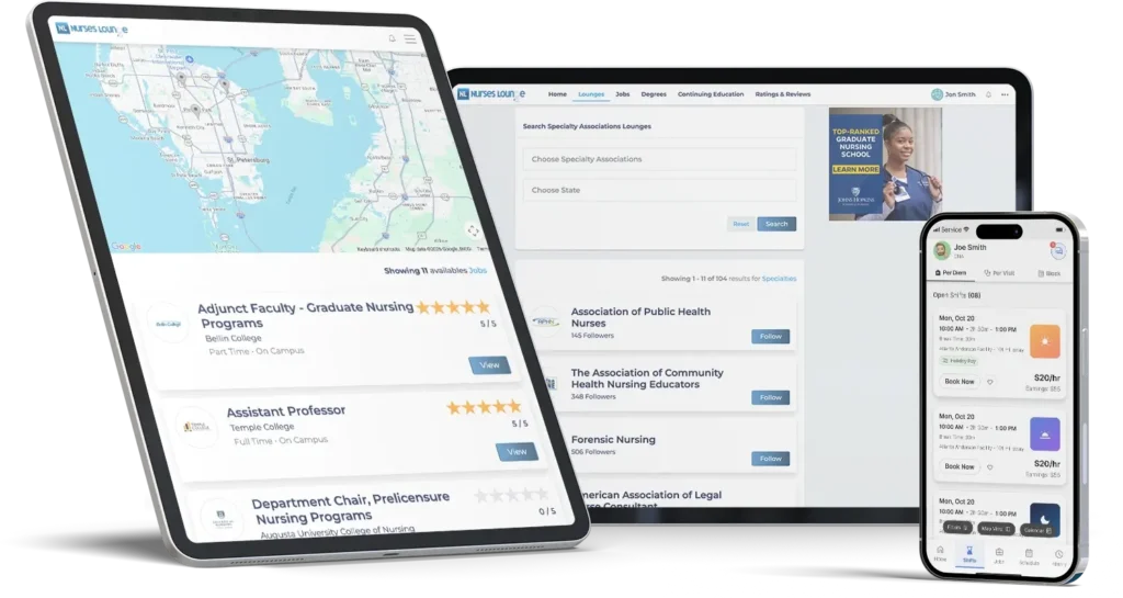 Devices displaying a nurse association platform designed to reach professionals and grow nursing membership.