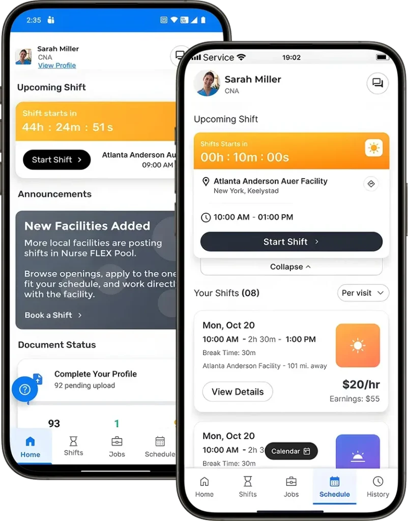 Nurse Staffing Dallas Nurse FLEX Pool platform and mobile app interface showing how Dallas healthcare facilities post per diem and PRN shifts, review local nurses, and manage Dallas shift coverage